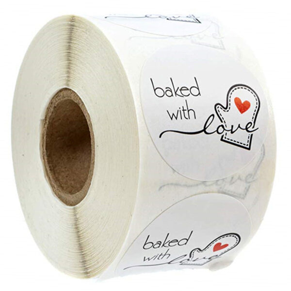 1000pcs Baked with Love Stickers,Round 1 Inch White and Brown Labels