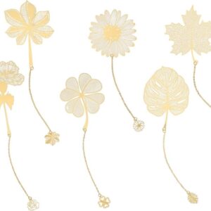 6 Pack Metal Bookmarks with Chain,Golden Hollow