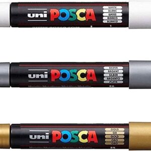 Posca PC-1M Paint Art Marker Pens 3 Color Set White + Gold + Silver