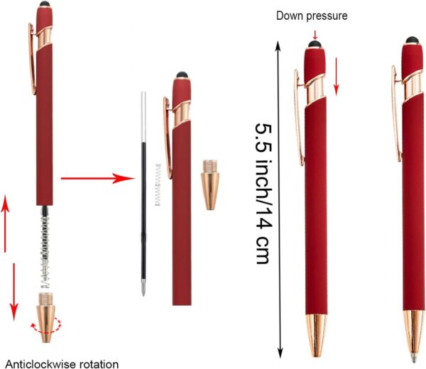 12 Pack Rainbow Rubberized Soft Touch Ballpoint Pen with Stylus Tip