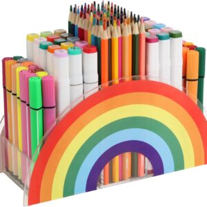 Rainbow Acrylic Pen Pencil Holder Clear Desk Organizer