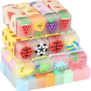 Fruit Ball Dinosaur Sakura Cute Pencil Erasers for Kids 16 Pack