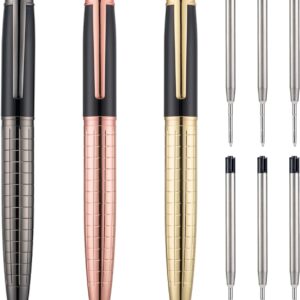 3pcs Twistable Metal Ballpoint Pens with 6 Extral Refills Set