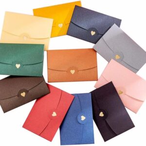 Kraft Mini Gift Card Envelopes with Gold Heart Shaped Clasp 48 Pack