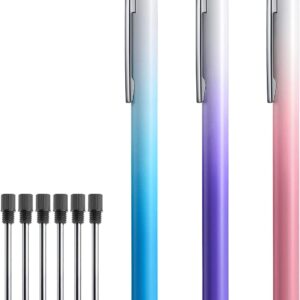 3 Pack Metal Ballpoint Pens with 6 Refills (Pink,Purple,Blue)