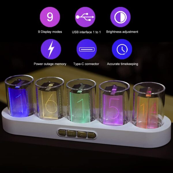 Simulation Nixie Tube Clock,RGB LED Desk Clock