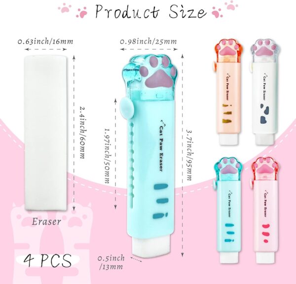 4Pcs Cat Paw Shaped Retractable Erasers Rubber