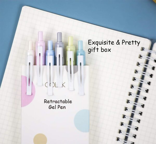 COLNK Retractable Gel Pens Black Ink,Fine Point 0.5mm Cute Writing Pen with Soft Comfort Grip,Nice Pastel Pens Barrel, 6-Count