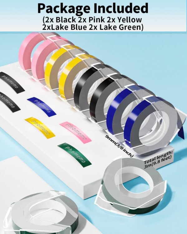 Phomemo Plastic 9mm Embossing Tapes for Dymo Label Maker Pink
