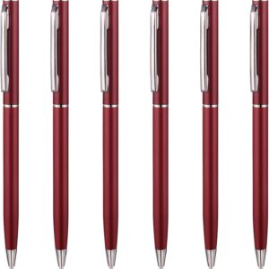 Slim Metallic Retractable Ballpoint Pens,Matte Burgundy,6 Pack-Black ink