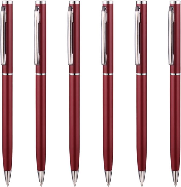Slim Metallic Retractable Ballpoint Pens,Matte Burgundy,6 Pack-Black ink