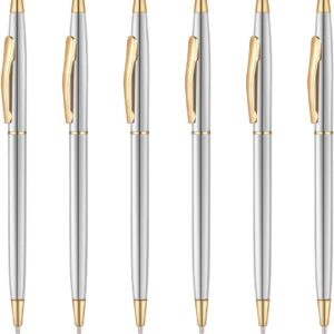 6 Pack Gold Stainless Steel Ballpoint Pens Black Ink
