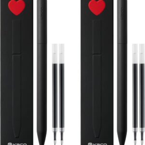 Kaco FIRST Gel Ink Pens Cute Heart with Extra 4 Black Refills (2 Black)
