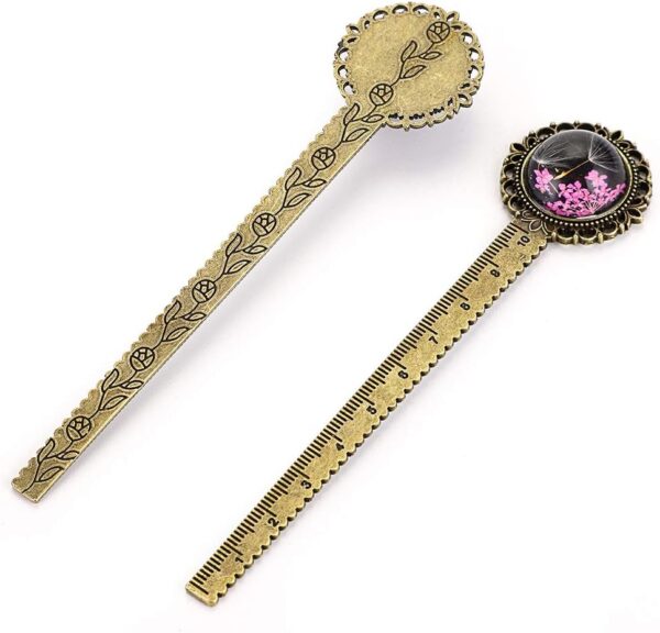 6PCS Retro Metal Bookmark Ruler Bronze Book Mark with Dried Flower