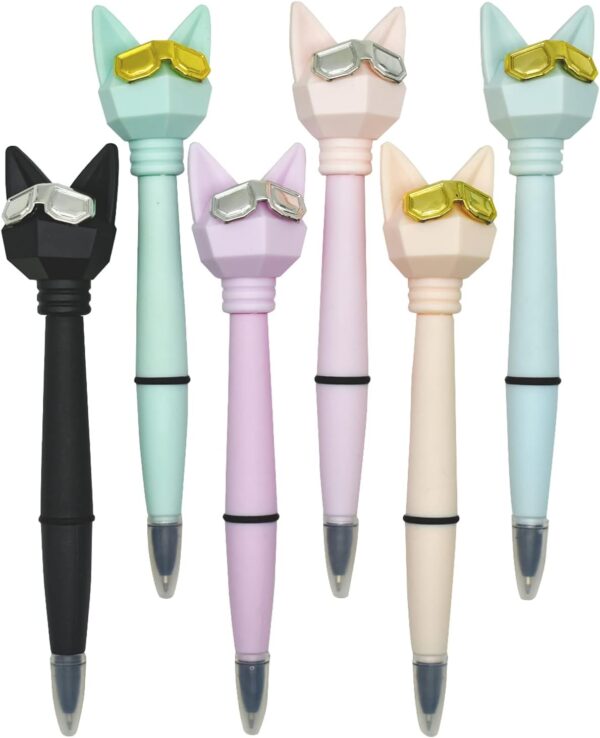 12PCS Cute Cat Ballpoint Pens Cartoon Wearing Golden Silver Glasses