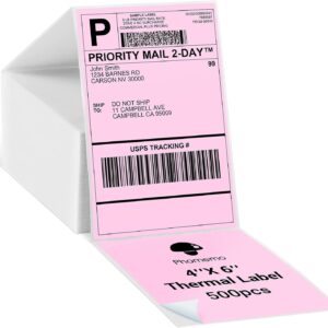 Phomemo 4"x6" Thermal Direct Shipping Label,Fan-Fold 500 Labels Pink