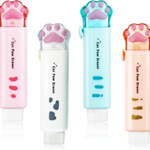 4Pcs Cat Paw Shaped Retractable Erasers Rubber