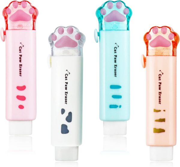 4Pcs Cat Paw Shaped Retractable Erasers Rubber