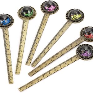 6PCS Retro Metal Bookmark Ruler Bronze Book Mark with Dried Flower