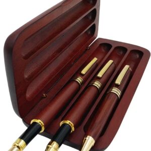 3Pcs Wooden Fountain Ballpoint Gel Pens Set with Gift Case