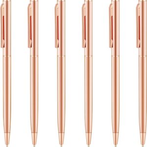 Rose Gold Slim Metallic Retractable Ballpoint Pens 6 Pack