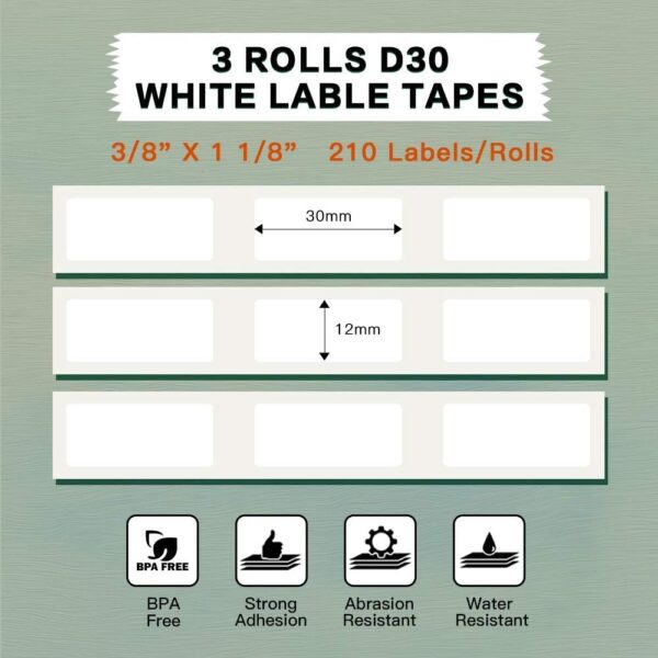 Phomemo D30 Adhesive White Label Paper (12mm X 30mm)