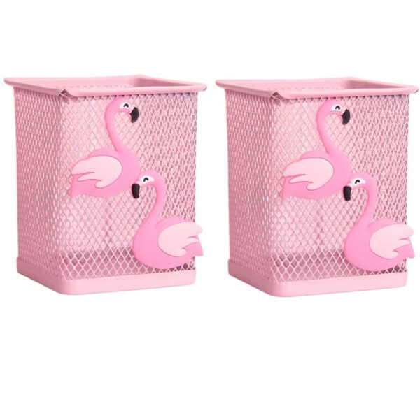 2 Pack Metal Cute Pen Pencil Holder Square Pink Flamingo