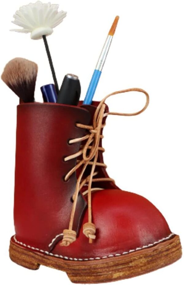 Leather Cowhide Shoes Desktop Decorative Pen Holder Organizer