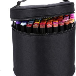 Round Marker Pen Case Stationary Storage Bag for 80 Markers,Black