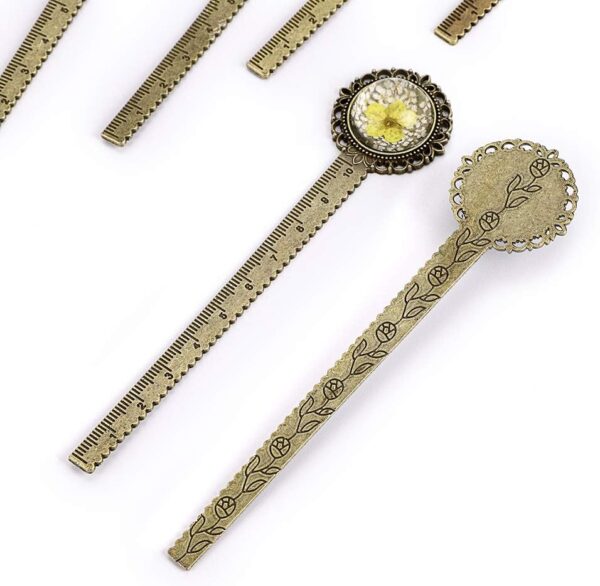 6PCS Retro Metal Bookmark Ruler Bronze Book Mark with Dried Flower