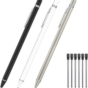 3 Pack Metal Ballpoint Pens with 6 Replaceable Refills (Black,White,Champagne)
