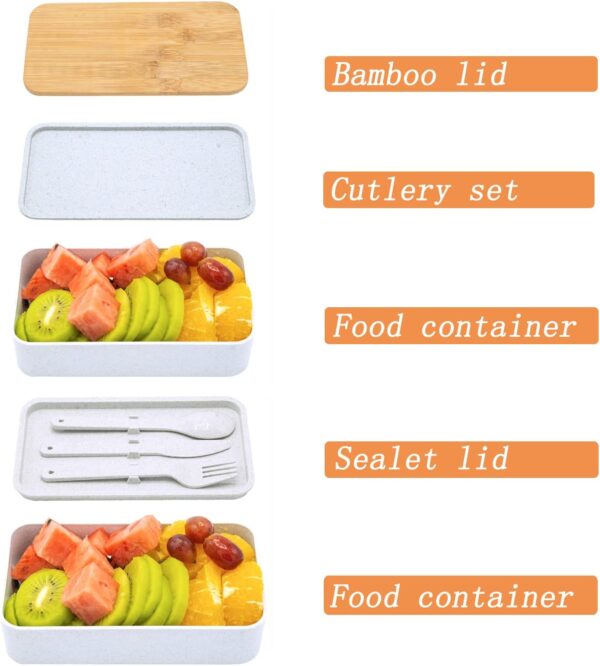 Japanese Bamboo Bento Lunch Box with Compartments and Utensils