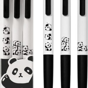 Kaco K7 Gel Ink Pens Cute Panda Black Ink 0.5mm Fine Point 3 Pack