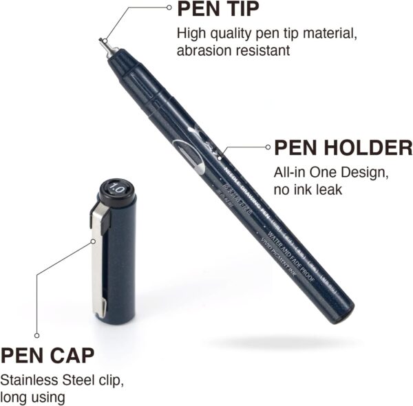 Maikedepot Micro-Line Pens 8 Size Fineliner Black Ink Drawing Pens