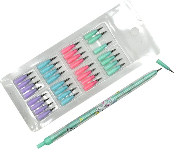 12PCS Cute Bunny Non-Sharpening Stackable Pencils with 64 Refills