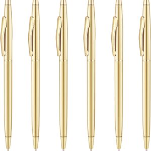 6 Pack Slim Gold Ballpoint Pens Black Ink 1mm