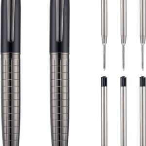 2pcs Twistable Metal Ballpoint Pens with 6 Extral Refills Set