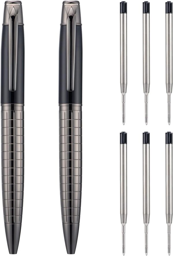 2pcs Twistable Metal Ballpoint Pens with 6 Extral Refills Set