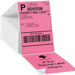 Phomemo 4"x6" Thermal Direct Shipping Label,Fan-Fold 500 Labels Rose