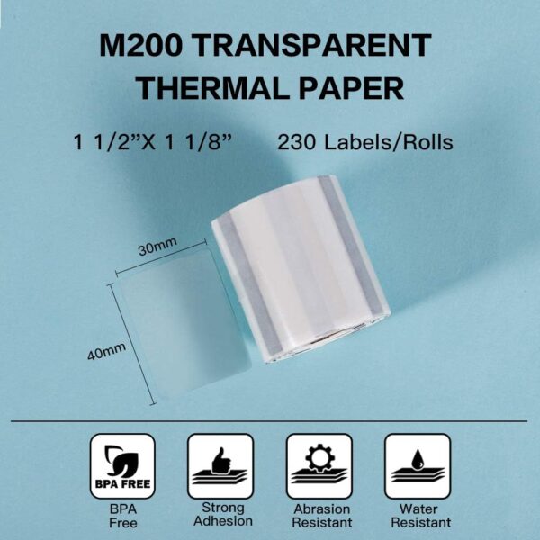 Phomemo M200/M110S Clear Adhesive Thermal Label,40mm X 30mm