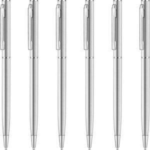 Slim Stainless Steel Retractable Ballpoint Pens,6 Pack-Black ink