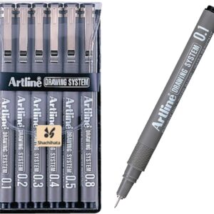 Artline Drawing System Pens, 0.1, 0.2, 0.3, 0.4, 0.5, 0.8 mm ,6 Pack