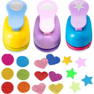 3Pcs 1 Inch Paper Punches with Heart,Star,Circle Craft Hole Shapes