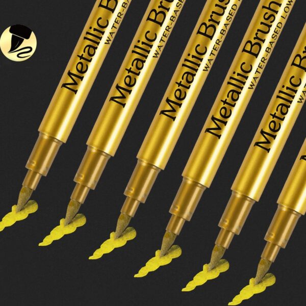 12pcs Metallic Brush Craftwork Marker Pens Gold