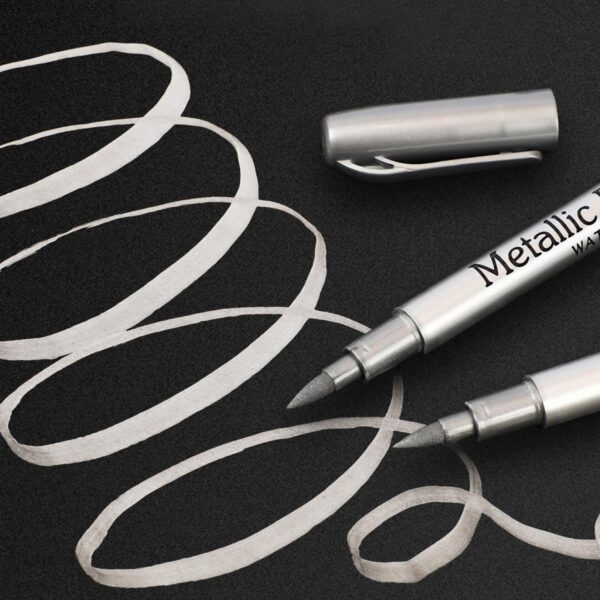 12pcs Metallic Brush Craftwork Marker Pens Silver