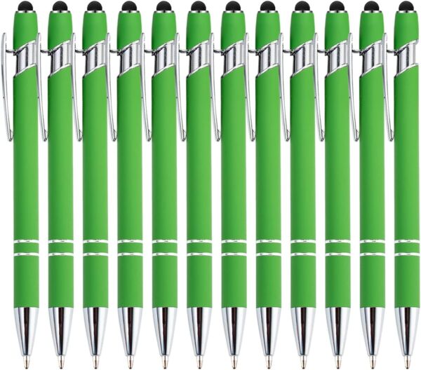 12 Pack Rainbow Rubberized Soft Touch Ballpoint Pen with Stylus Tip