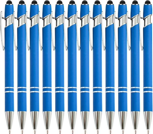 12 Pack Rainbow Rubberized Soft Touch Ballpoint Pen with Stylus Tip