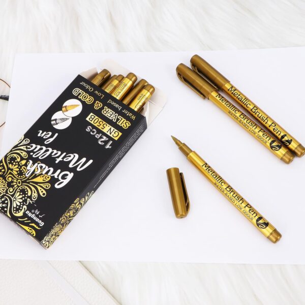 12pcs Metallic Brush Craftwork Marker Pens Gold