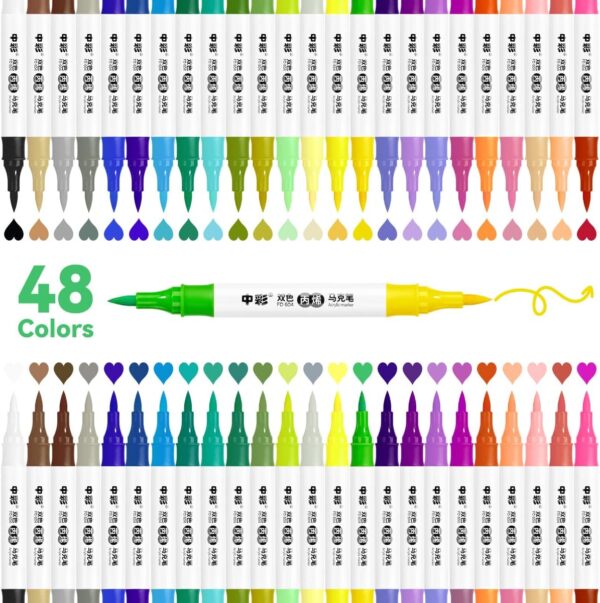 48 Colors Acrylic Paint Markers,24PCS Dual Colors Brush Paint Pens