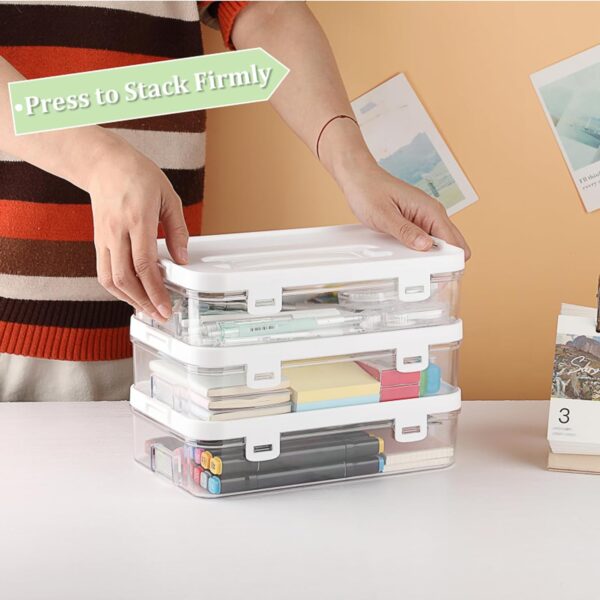 Clear Plastic Storage Container with Lid & Handle for Pencils Markers - Image 7